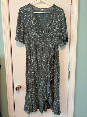 Sonoma Sage Green Polka Dot Wrap Maxi Dress